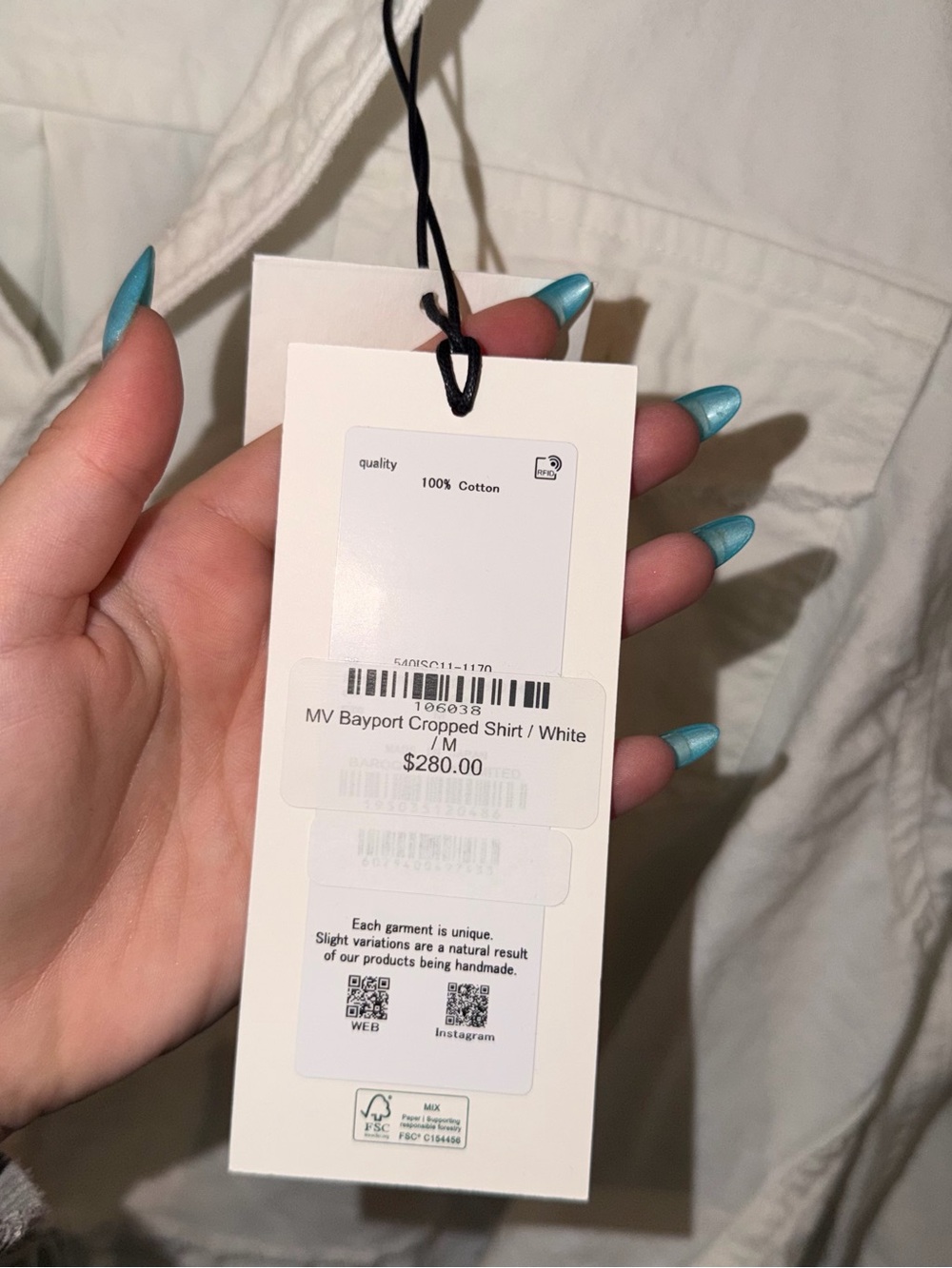Moussy White Cropped Button-Down Shirt Jacket with Frayed Hem - Picture 4 of 5